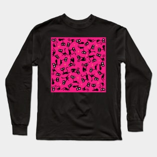 Retro Sassy Tiki Cats with Sparkles (watermelon pink version) Long Sleeve T-Shirt